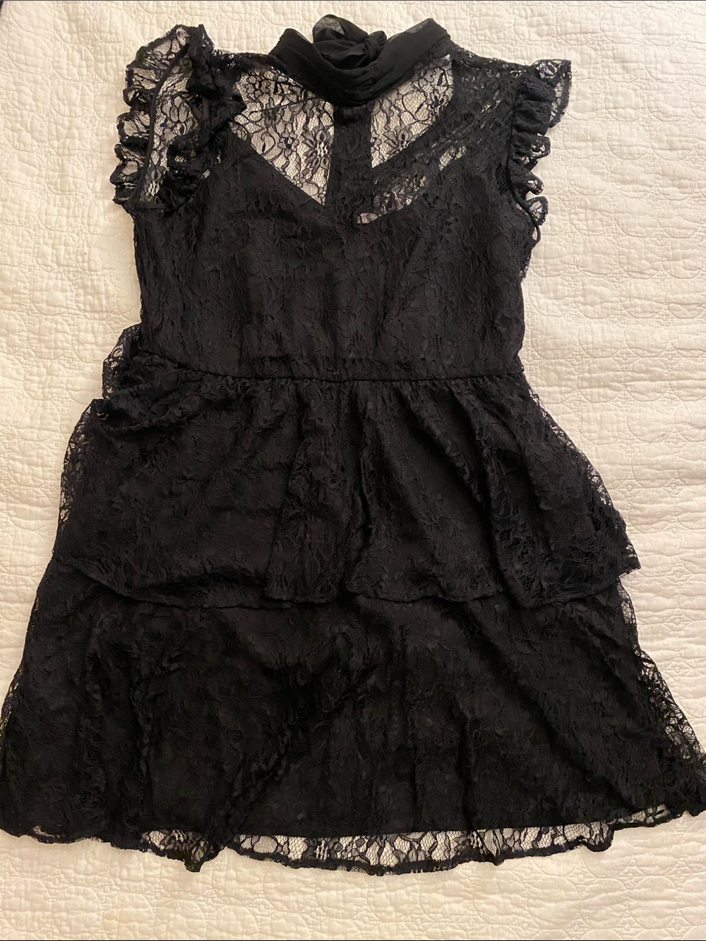 BCBGeneration Black Lace Tiered Midi Dress